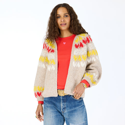 Sienna Ker-isle camel button-front cardigan in baby alpaca wool blend with raglan shoulders and Kerri's artwork - women’s cardigans by Kerri Rosenthal