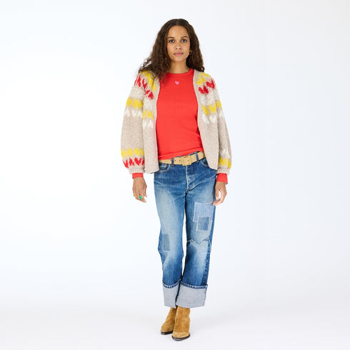 Sienna Ker-isle camel button-front cardigan in baby alpaca wool blend with raglan shoulders and Kerri's artwork - women’s cardigans by Kerri Rosenthal