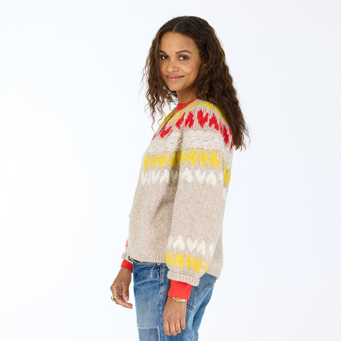 Sienna Ker-isle camel button-front cardigan in baby alpaca wool blend with raglan shoulders and Kerri's artwork - women’s cardigans by Kerri Rosenthal