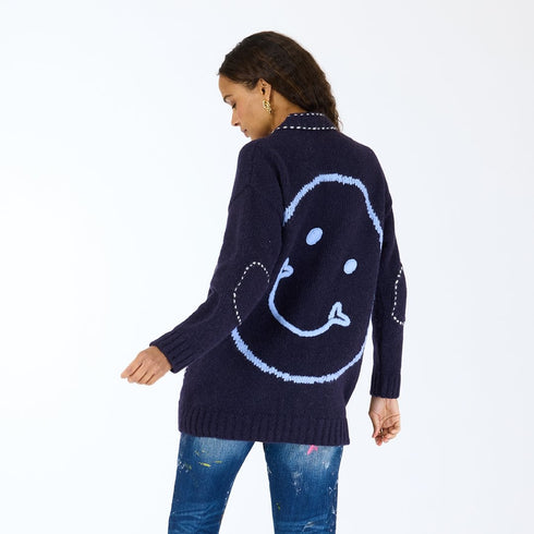 Poppy Smiley button-front indigo blue wool cashmere blend cardigan with patch pockets and oval elbow patches - Shop women’s cardigans by Kerri Rosenthal