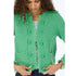 The fringe Beau-Lero cashmere green cardigan with an open front and the tiny 'Imperfect Heart' design - Shop cute women's cardigans by Kerri Rosenthal