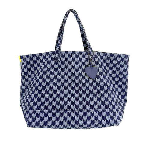 indigo blue and light blue heart check tote bag
