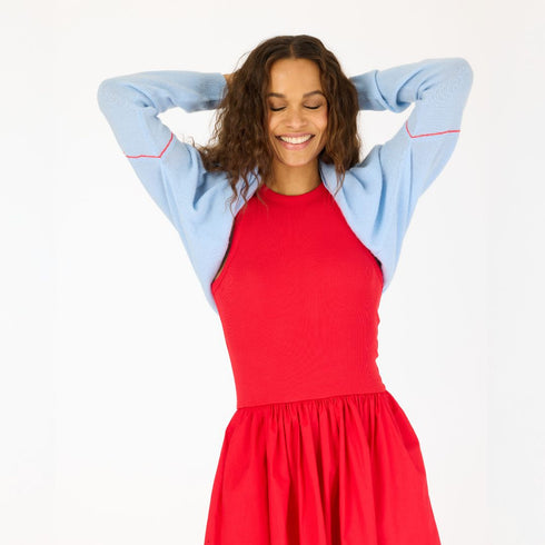 Blue camille love Is all around you sweater 100% featherweight cashmere with cuff sleeve - Cute women's sweaters by Kerri Rosenthal