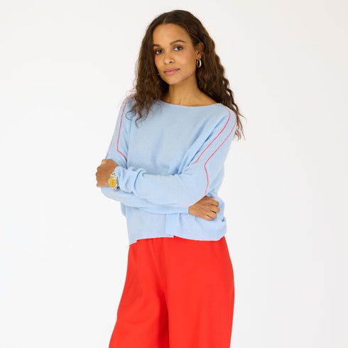 Blue camille love Is all around you sweater 100% featherweight cashmere with cuff sleeve - Cute women's sweaters by Kerri Rosenthal