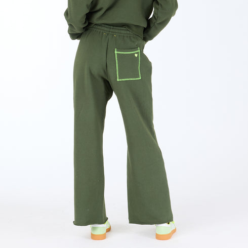 The Weekend Barb pine green sweatpant made from 100% cotton with side pockets and a tiny embroidered heart - Shop cute women’s sweatpants by Kerri Rosenthal