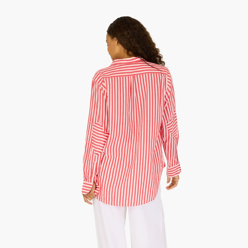 Mia stripe red white 100% cotton striped button shirt with self patch pocket and imperfect heart embroidery - Cute women's button shirts by Kerri Rosenthal