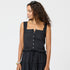 Pippa black straps blouse made of 100% cotton textured woven, front bodice lace and flounce ruffle - Cute womens tops by Kerri Rosenthal