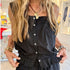 Pippa black blouse with straps, made from textured woven cotton, featuring front bodice lace and flounce ruffle - Cute women's tops by Kerri Rosenthal