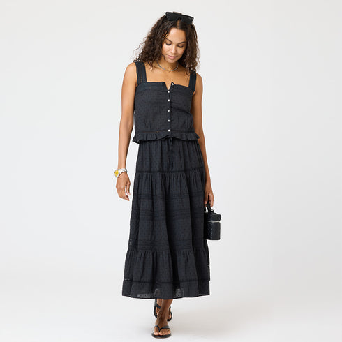Pippa black straps blouse made of 100% cotton textured woven, front bodice lace and flounce ruffle - Cute womens tops by Kerri Rosenthal