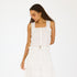 Pippa white straps blouse made of 100% cotton textured woven, front bodice lace and flounce ruffle - Cute womens tops by Kerri Rosenthal