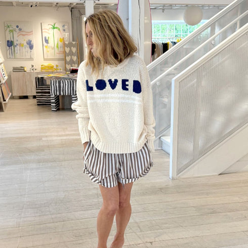 Natural boyfriend Loved sweater made of cotton with blue Loved artwork - Cute women's cardigans by Kerri Rosenthal