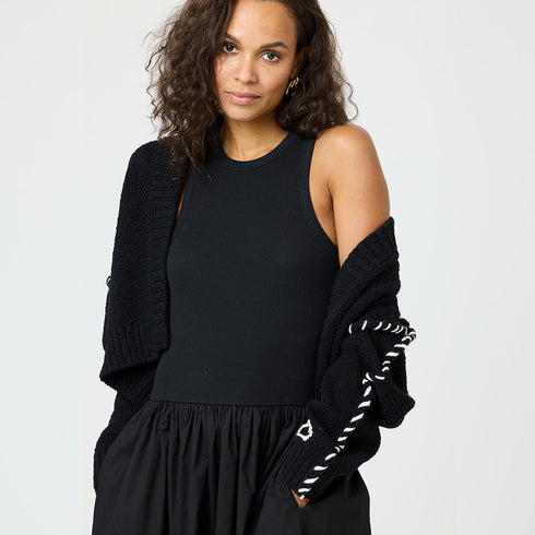 Black sienna open front cardigan made of 100% cotton slub with heart elbows and embroidered smiley - Cute women's cardigans by Kerri Rosenthal