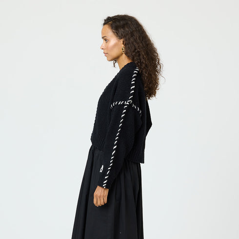 Black sienna open front cardigan made of 100% cotton slub with heart elbows and embroidered smiley - Cute women's cardigans by Kerri Rosenthal