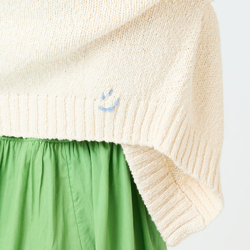 Natural sienna open front cardigan made of 100% cotton slub with heart elbows and embroidered smiley - Cute women's cardigans by Kerri Rosenthal