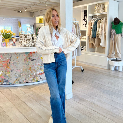 Natural sienna open front cardigan made of 100% cotton slub with heart elbows and embroidered smiley - Cute women's cardigans by Kerri Rosenthal