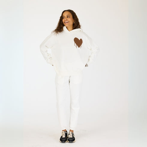 White Ex-boyfriend drippy heart 100% cotton french terry hoodie with hooded neck, maroon drippy heart artwork screen printed and drop shoulder - Cute womens hoodies by Kerri Rosenthal