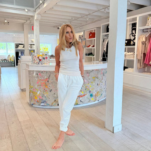 KR sand tank with white tiny embroidered heart with crew neck and sleeveles - Cute designer women's tank tops by Kerri Rosenthal