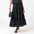 Vacance black midi skirt made of 100% cotton, elastic waistband, drawcord, heart embroidery and tiered layers - Cute women's skirts by Kerri Rosenthal