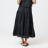 Vacance black midi skirt made of 100% cotton, elastic waistband, drawcord, heart embroidery and tiered layers - Cute women's skirts by Kerri Rosenthal