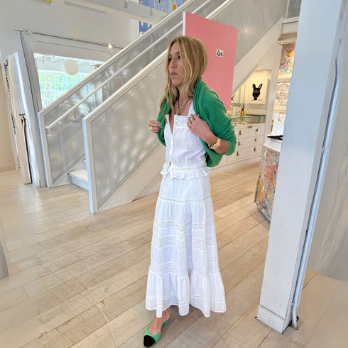 Pippa white straps blouse with vacance white midi skirt made of 100% cotton - Cute womens tops and skirts by Kerri Rosenthal