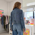 Blue Summer Denim Jacket made of 100% cotton denim with Imperfect heart elbow patches - Cute women's jackets by Kerri Rosenthal
