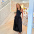 Black KR tank sleeveless maxi dress with a rib-knit bodice, woven poplin skirt, and heart embroidery - Cute women's maxi dresses by Kerri Rosenthal