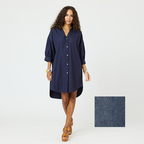 Gigi cotton denim indigo blue midi shirt dress with button closure and embroidered heart in contrast color - Cute womens dresses by Kerri Rosenthal