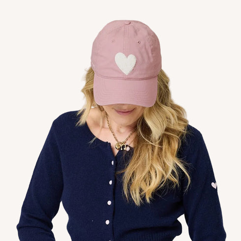 KR Imperfect chenille heart mauve baseball cap hat in 100% cotton with adjustable strap - Shop women's baseball cap hats by Kerri Rosenthal