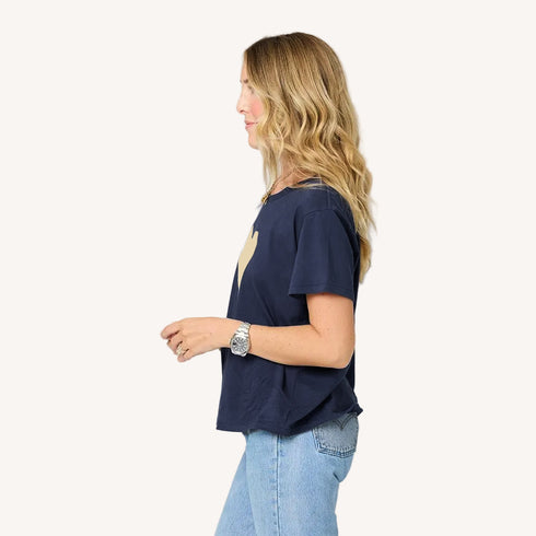 Suke imperfect heart indigo blue tee in 100% cotton - Shop women's cute tops & tees by Kerri Rosenthal