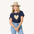 Suke imperfect heart indigo blue tee in 100% cotton with a beige heart - Shop women's cute tees by Kerri Rosenthal
