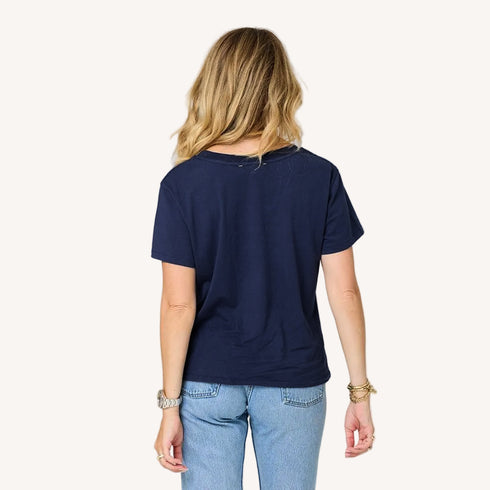 Suke imperfect heart indigo blue tee in 100% cotton - Shop women's tops & tees by Kerri Rosenthal