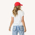 Suke white women's cotton tee with red baseball cap hat by Kerri Rosenthal