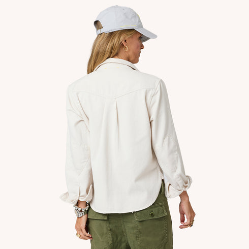 Pia love brigade button-front off white shirt in 100% cotton twill - Shop cute button-up cotton shirts by Kerri Rosenthal