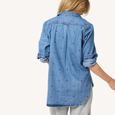 Mia Tiny Hearts button-front blue shirt in 100% cotton denim - Shop women's button-front shirts by Kerri Rosenthal