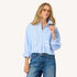 Tia love rises cropped button-down blue shirt in 100% cotton poplin with stamped art and drop shoulder - Shop women's button-up shirts by Kerri Rosenthal
