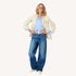 Tia love rises cropped button-down blue shirt in 100% cotton poplin with cream blazer jacket by Kerri Rosenthal