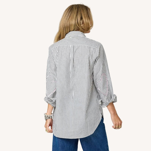 Mia black and white stripe shirt in cotton with heart elbow patches - Shop women’s cute button up shirts by Kerri Rosenthal