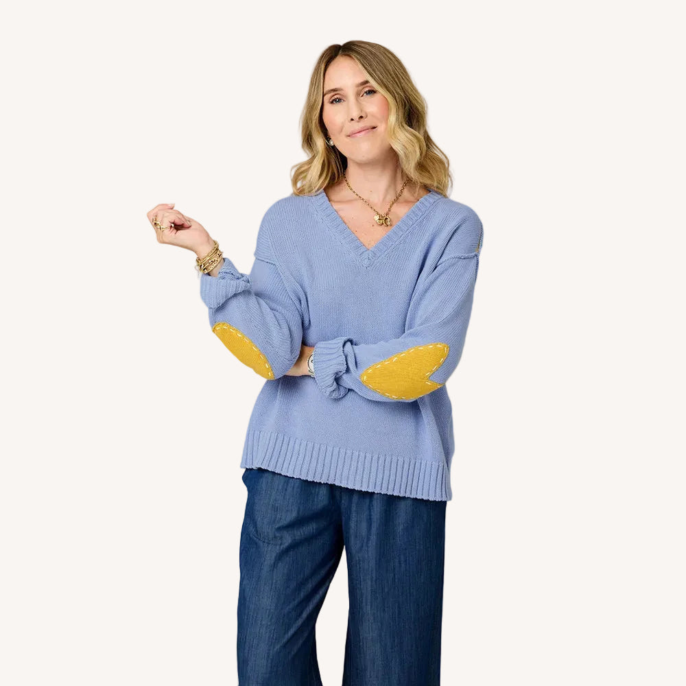 Frenchy Cotton Knit V-Neck French Blue Sweater – KERRI ROSENTHAL
