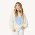 Ricki Imperfect Heart cream sweater in 100% ribbed cashmere with light blue heart artwork - Shop women's designer sweaters by Kerri Rosenthal