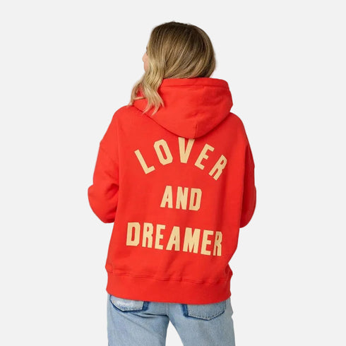 Red boyfriend Love Guard hoodie sweatshirt in 100% cotton fleece with relaxed fit - Shop cute hoodies and sweatshirts by Kerri Rosenthal