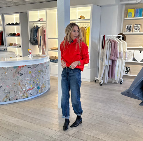 Red boyfriend Love Guard hoodie sweatshirt in 100% soft cotton fleece with relaxed fit - Discover cute hoodies and sweatshirts by Kerri Rosenthal