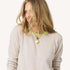 Whisper imperfect heart cashmere beige sweater with a tiny Imperfect heart and contrast neckline by Kerri Rosenthal