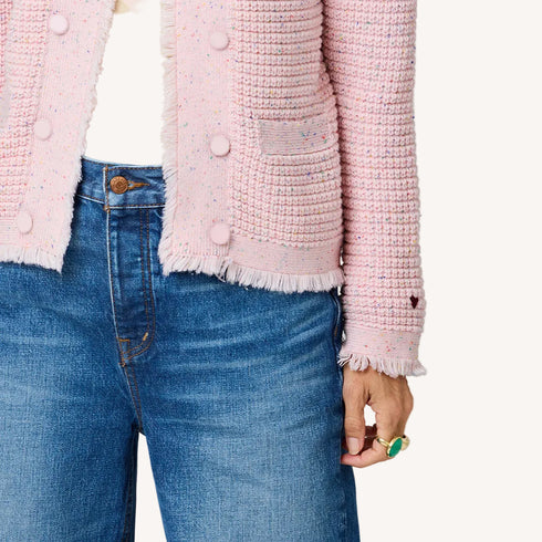 Fringe beau-lero pink open front womens cardi in 100% cotton - Shop designer cardigans by Kerri Rosenthal