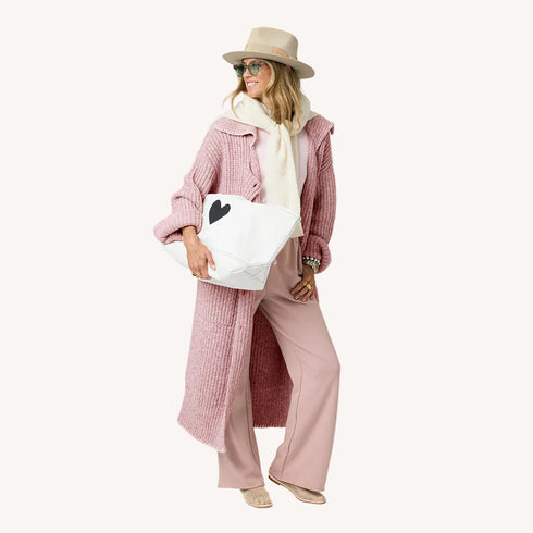 The morning coffee mauve ribbed long cardigan duster with a collar and long sleeves - Shop women's dusters by Kerri Rosenthal
