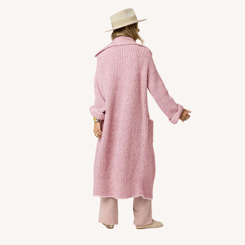 The morning coffee mauve ribbed long cardigan duster with a collar and long sleeves - Shop women's dusters by Kerri Rosenthal