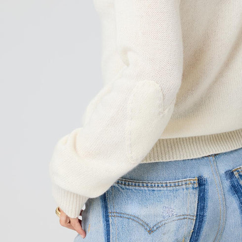 Pretty little button-front cream cardi in 100% cashmere with V-neck and tonal heart elbows - Shop women's cute cardigans by Kerri Rosenthal