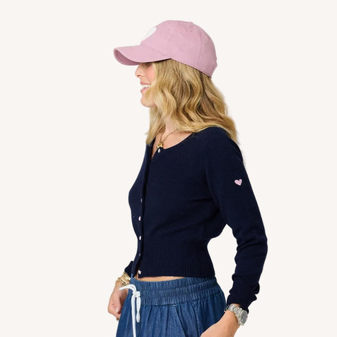 Charmed beige button-down cashmere cardi with an embroidered tiny heart - Shop women's cute cardigans by Kerri Rosenthal