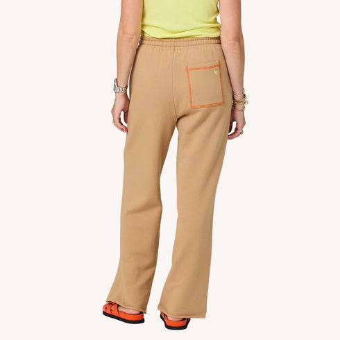 Weekend Barb camel sweatpants in 100% cotton fleece with a tiny embroidered heart and back pockets - Shop women's sweatpants by Kerri Rosenthal