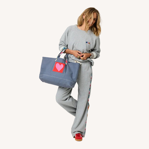 Weekend Love Brigade grey sweatpant in 100% cotton fleece and grey tote bag - Shop cute women’s sweatpants and bags by Kerri Rosenthal