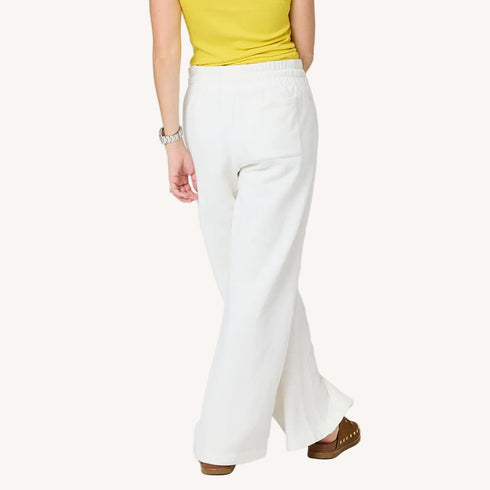 Weekend cream palazzo sweatpant in 100% cotton fleece - Shop women's casual palazzo pants by Kerri Rosenthal